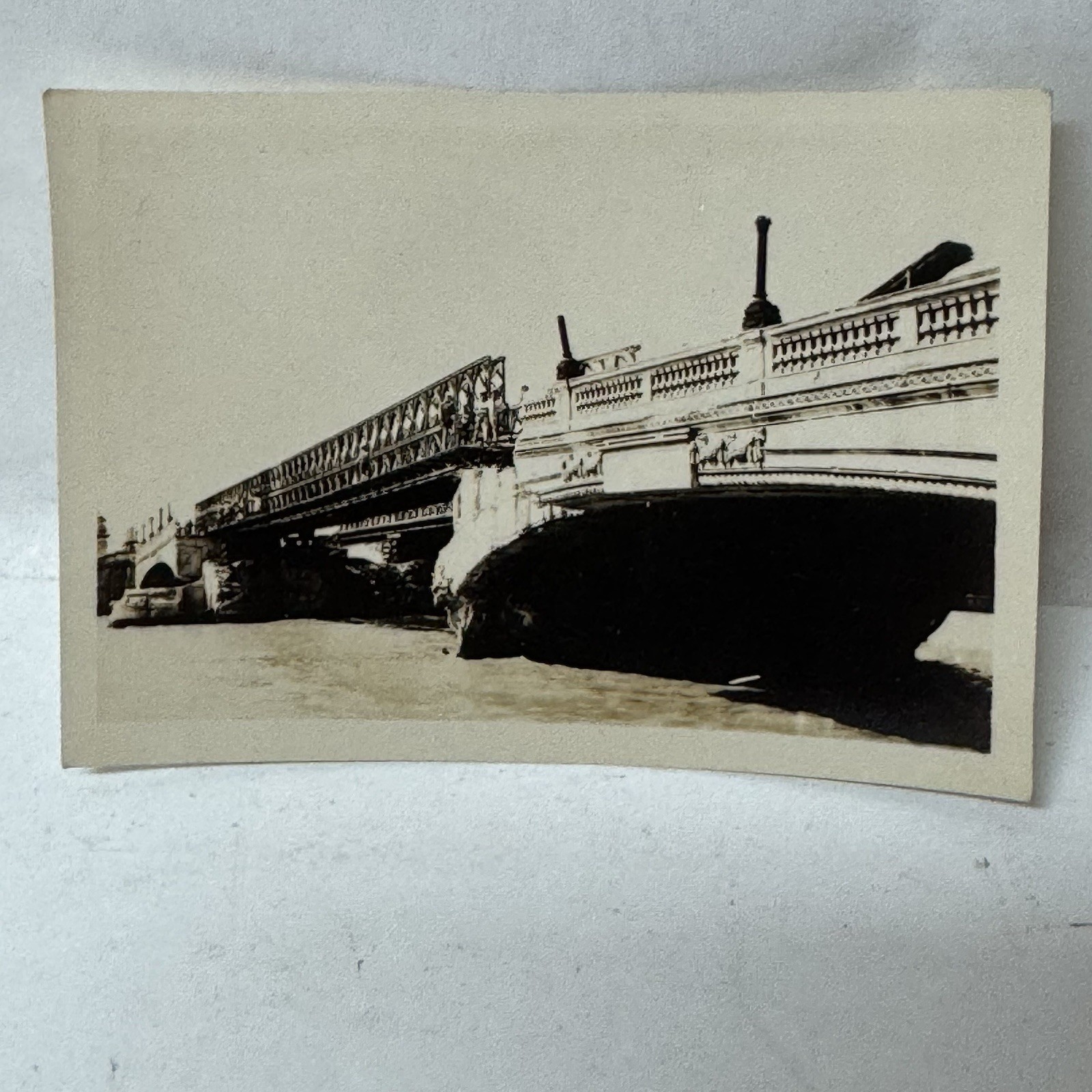Vintage Old 1930 40 50s Photo Jones Bridge Philippines Manila B/W Sepia Metallic