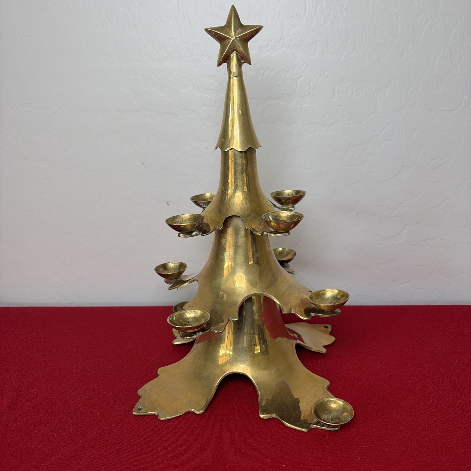 Vtg Solid Brass Christmas Tree Candelabra 10 Candle Holder Centerpiece 16” M