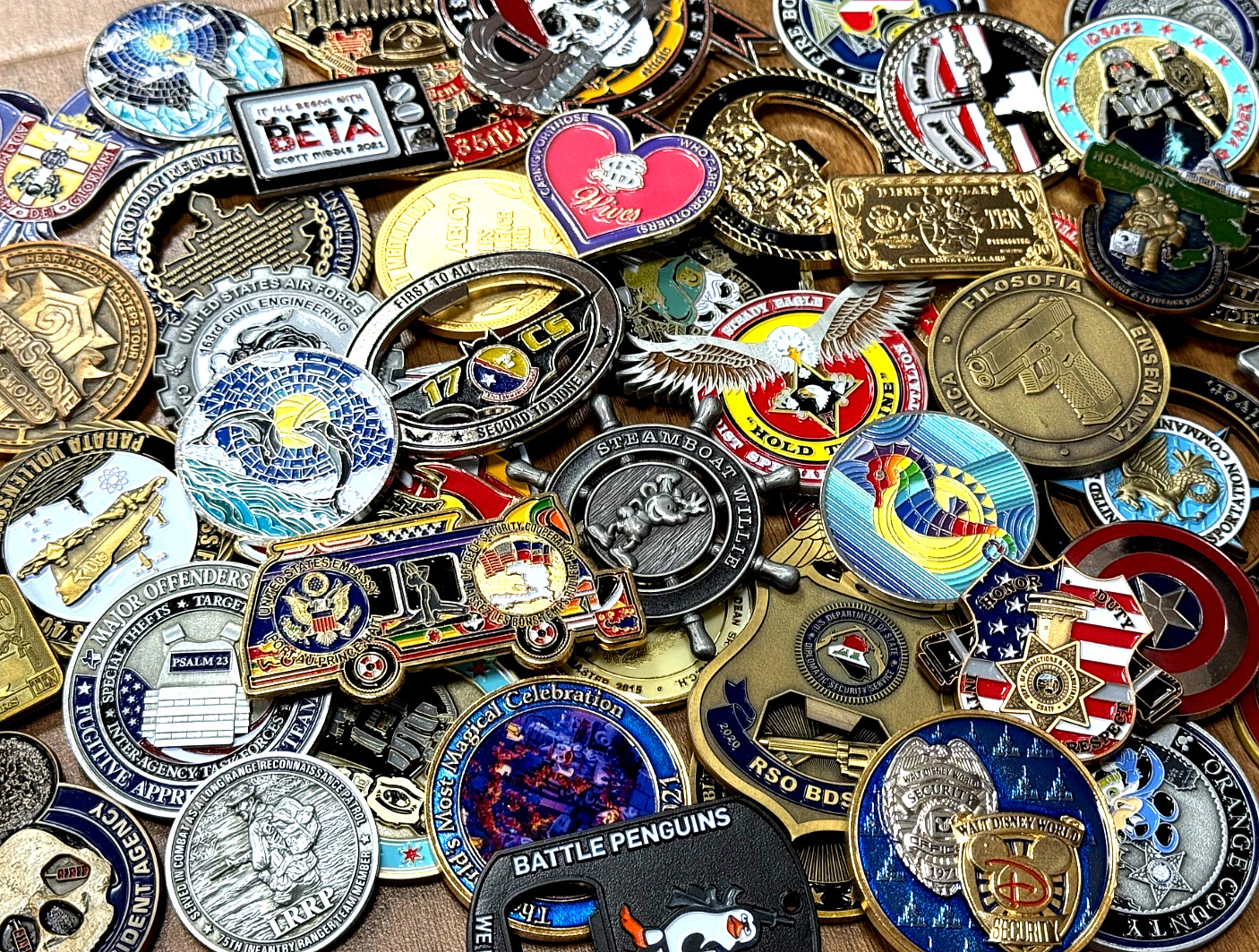 10 Random Challenge Coins Mystery Box - No duplicates - Random Size/Color/Shape