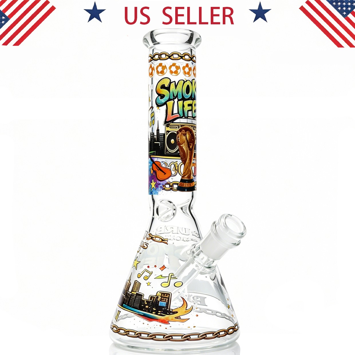 Football 10IN Glass Bong and Water Pipes Smoking Beaker Bongs &14mm bowl Hookah
