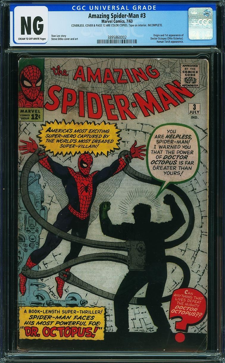 1963 Marvel Comics Amazing Spider-Man 3 CGC NG. 1st Appearance of Doctor Octopus