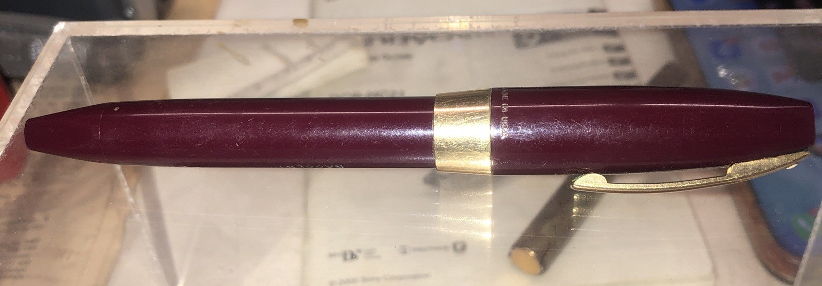 VINTAGE SHEAFFER BURGUNDY WHITE DOT  PFM SNORKEL FOUNTAIN PEN - 14K GOLD NIB