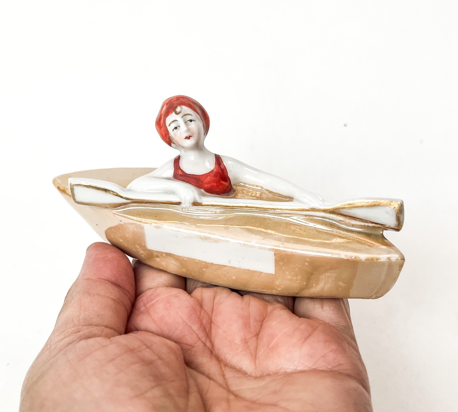 Art Deco Bathing Beauty Lady Woman Boat Figurine Porcelain Ceramic VTG Germany
