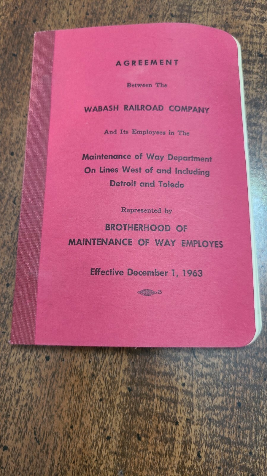 1963 WABASH Railway Co. - AGREEMENT w MAINTENANCE of WAY Dept. - Railroad RR RY