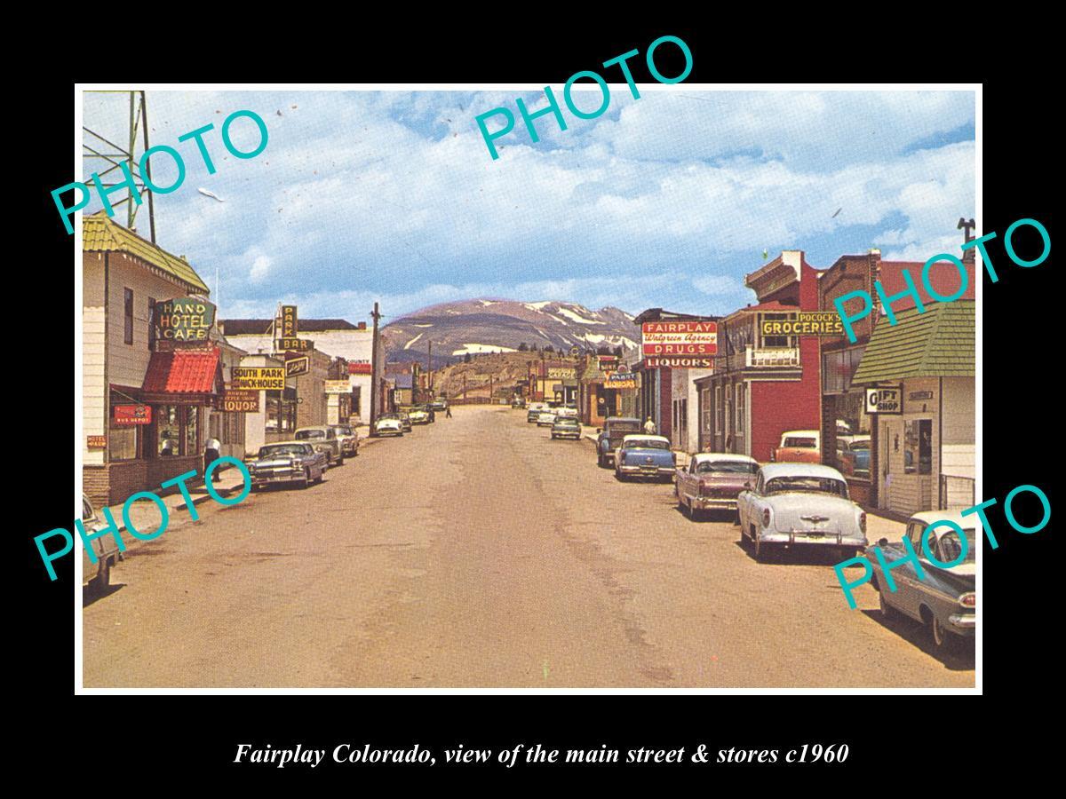 OLD LARGE HISTORIC PHOTO FAIRPLAY COLORADO, THE MAIN ST & STORES c1960