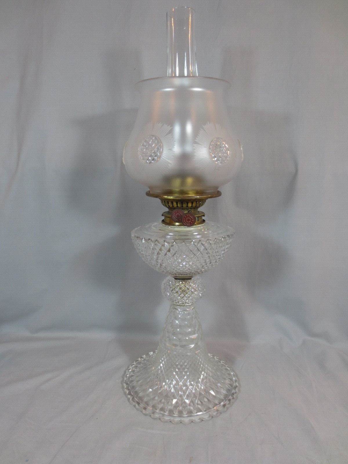 RARE ANTIQUE VICTORIAN YOUNGS CUT GLASS  DUPLEX OIL LAMP & ORIGINAL SHADE