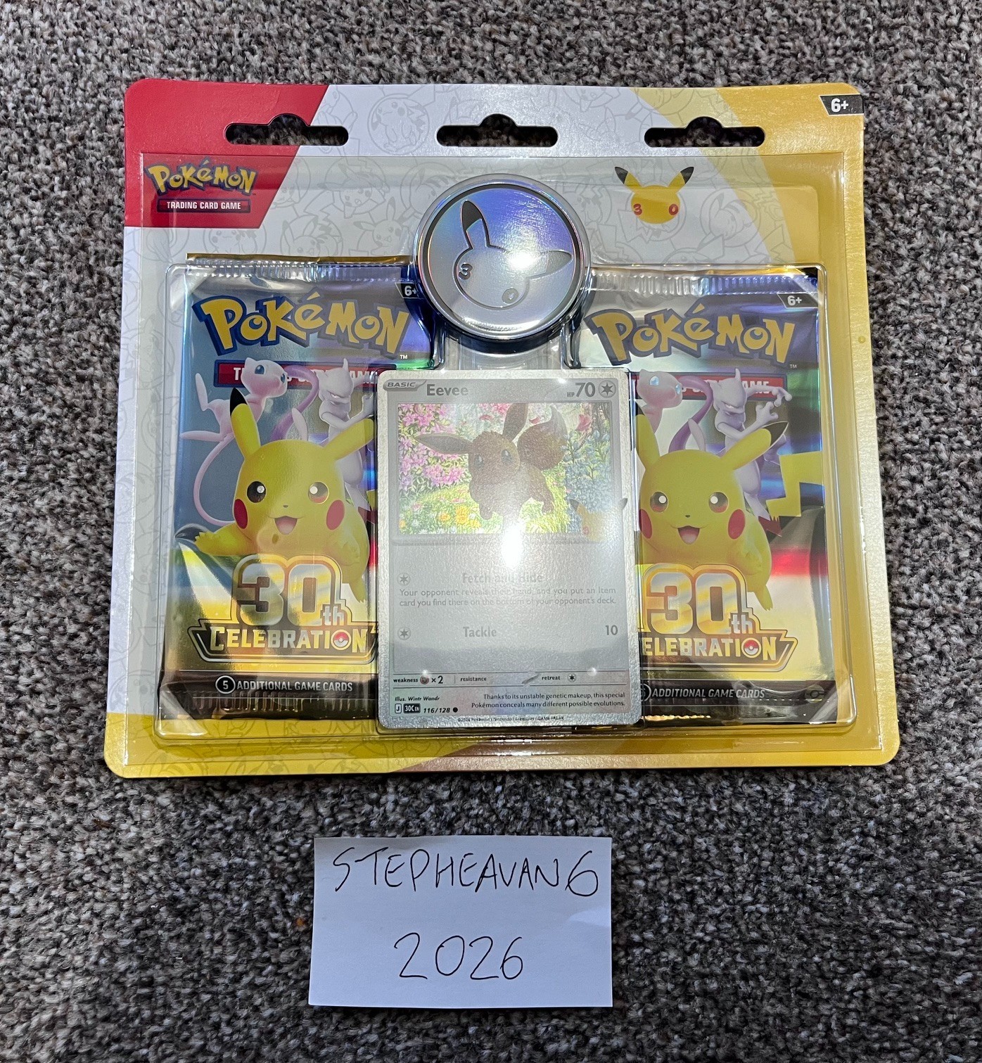 Pokémon TCG: 30th Celebration Eevee Card with 2 Booster Packs & Coin Sealed