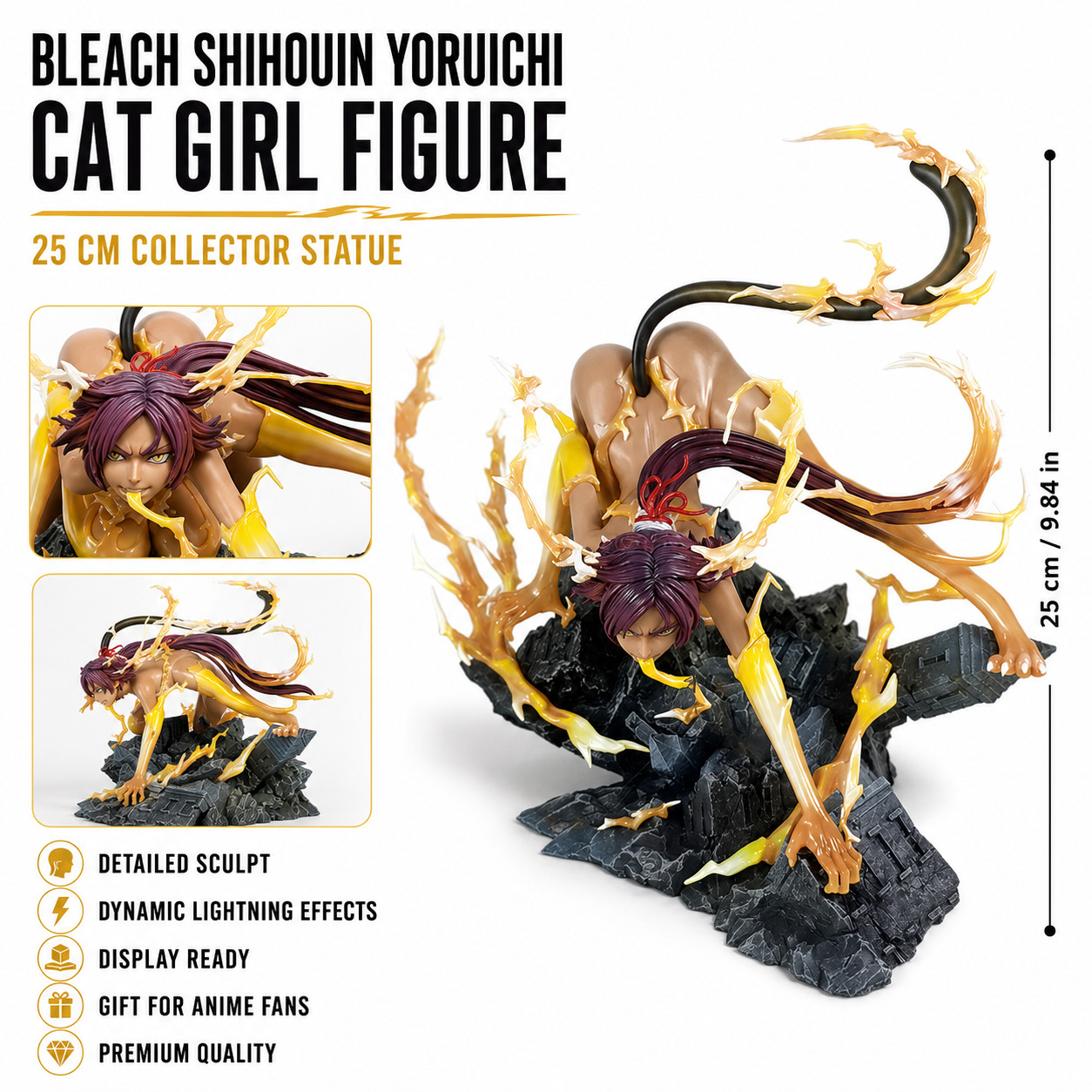 Bleach Yoruichi Shihouin Thunder God Form GK Statue 25cm Anime Figure Collection