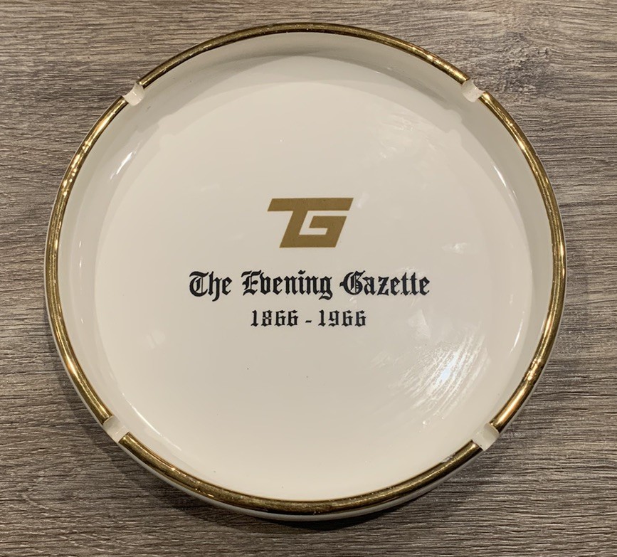 Vintage The Evening Gazette Worcester, MA Ceramic ASHTRAY Geiger Bros.