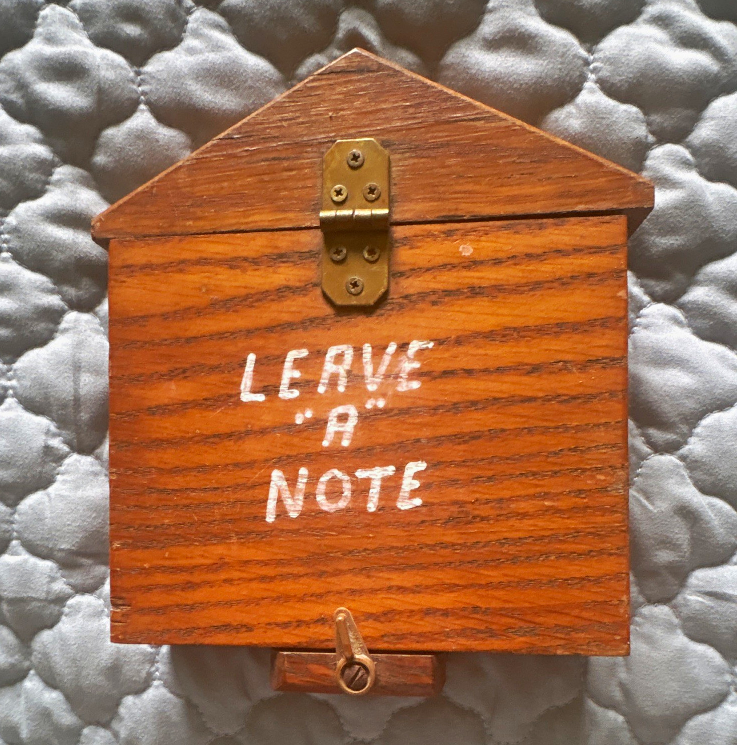 Wood House-Shaped Wall-Mounted Leave a Note Box, Hinged Lid, antique