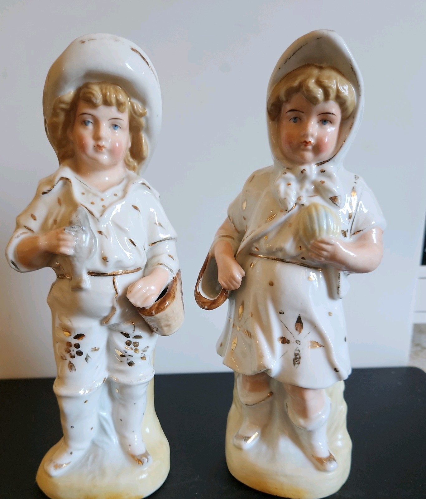 ANTIQUE GERMAN VICTORIAN HEUBACH PAIR PIANO BABY BOY GIRL DOLLS BISQUE FIGURINES
