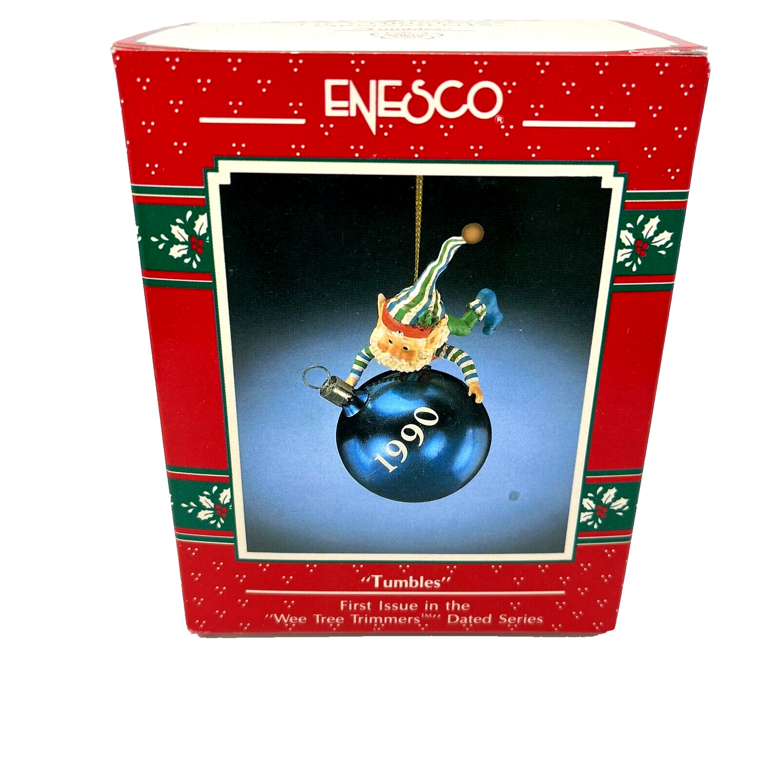 Enesco Tumbles Ornament 1990 First Wee Tree Trimmers Elf Treasury Christmas NOS