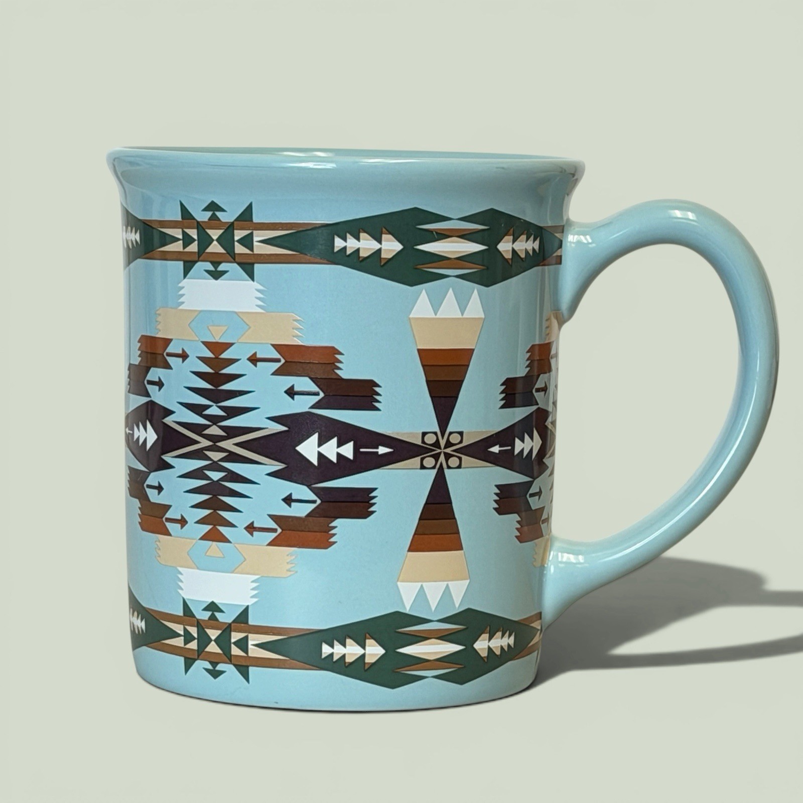 Pendleton Tucson Jacquard Ceramic Coffee Mug 18 oz Aqua Blue Aztec Southwestern