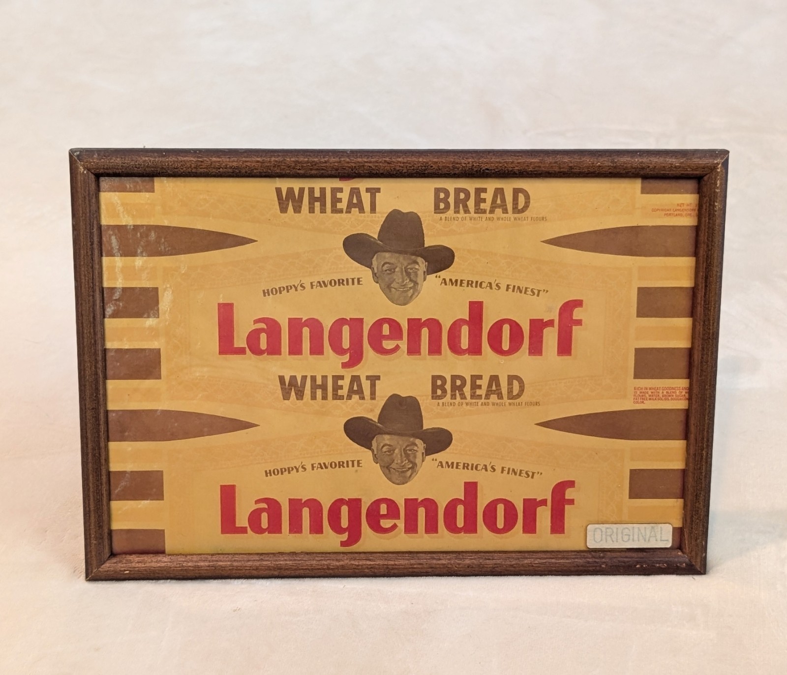 Vintage 1950\'s HOPALONG CASSIDY Langendorf Wheat Bread Wrapper Wax Framed 