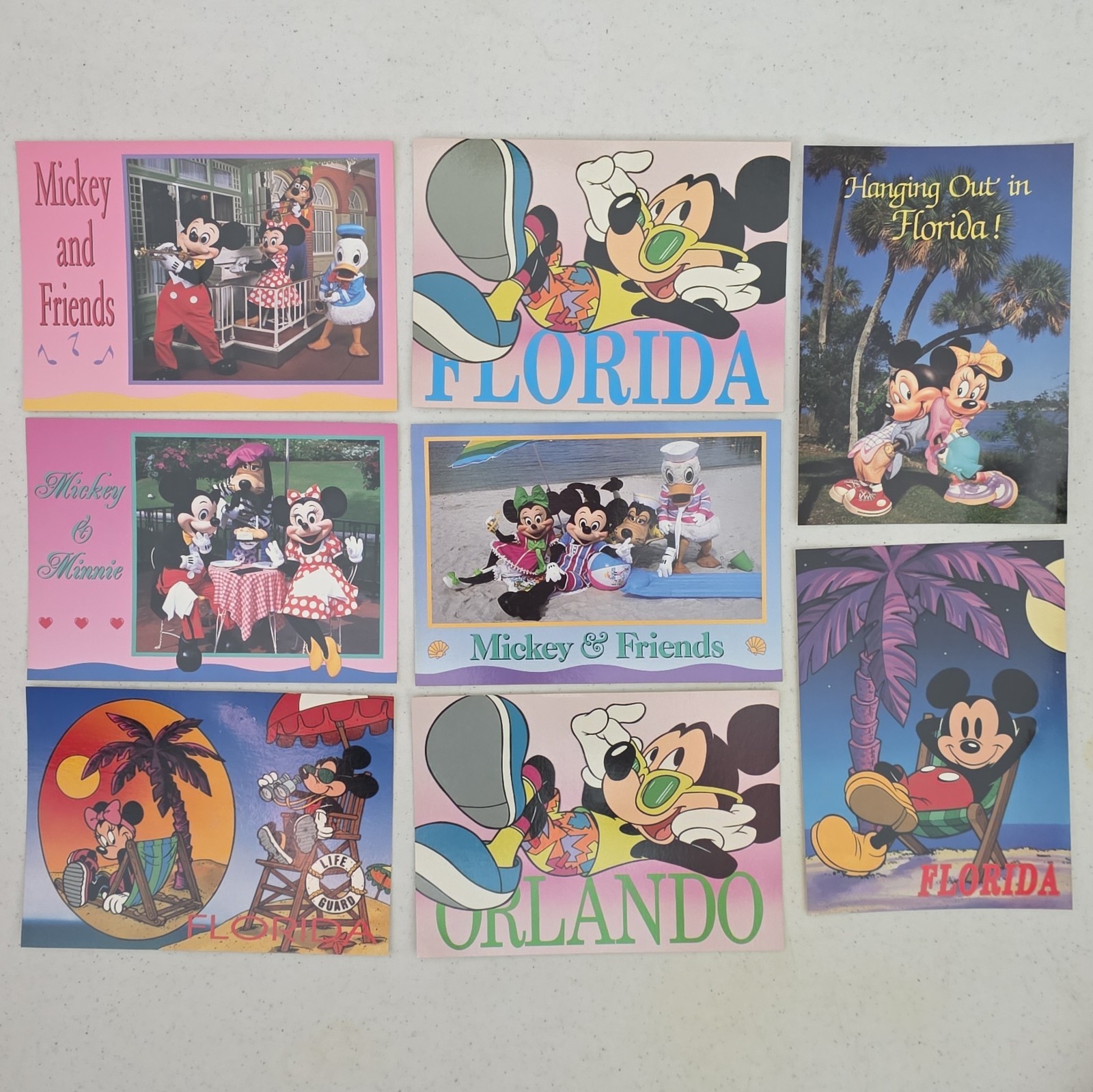 8 VTG 1990s Disney Postcards Lot Mickey Minnie Friends Florida Orlando