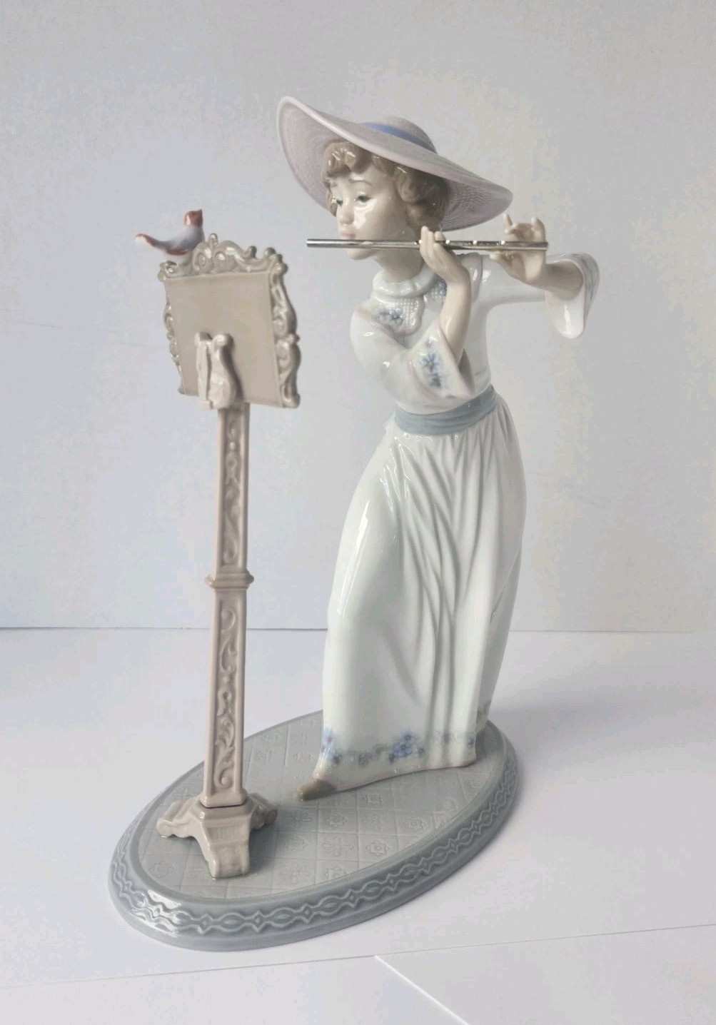 Lladro 6003 Girl Playing Flute Figurine Signed Porcelain w Bird Music St G2U