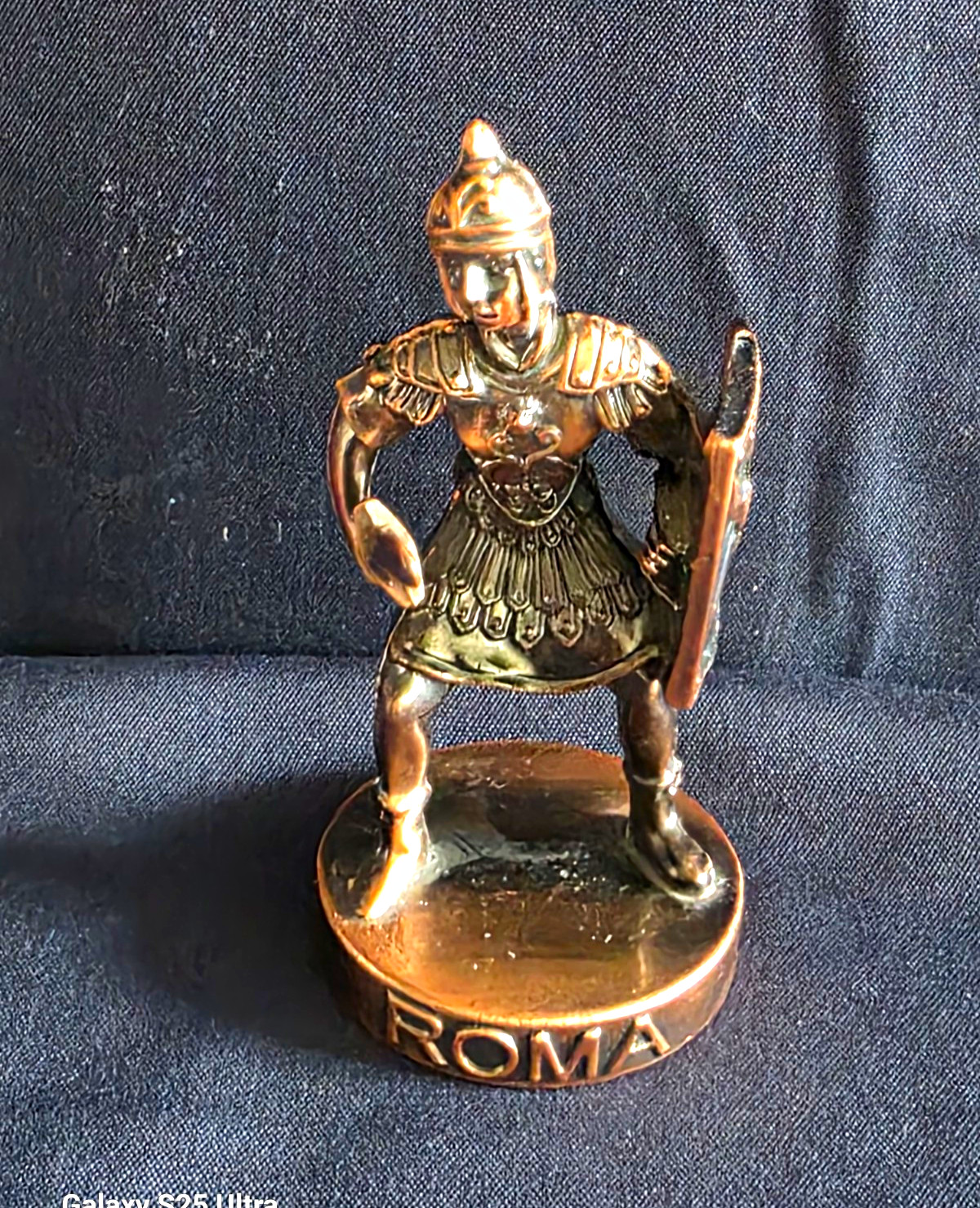 Vintage Roman Gladiator Figurine / Metal Soldier Statue / Copper Plated