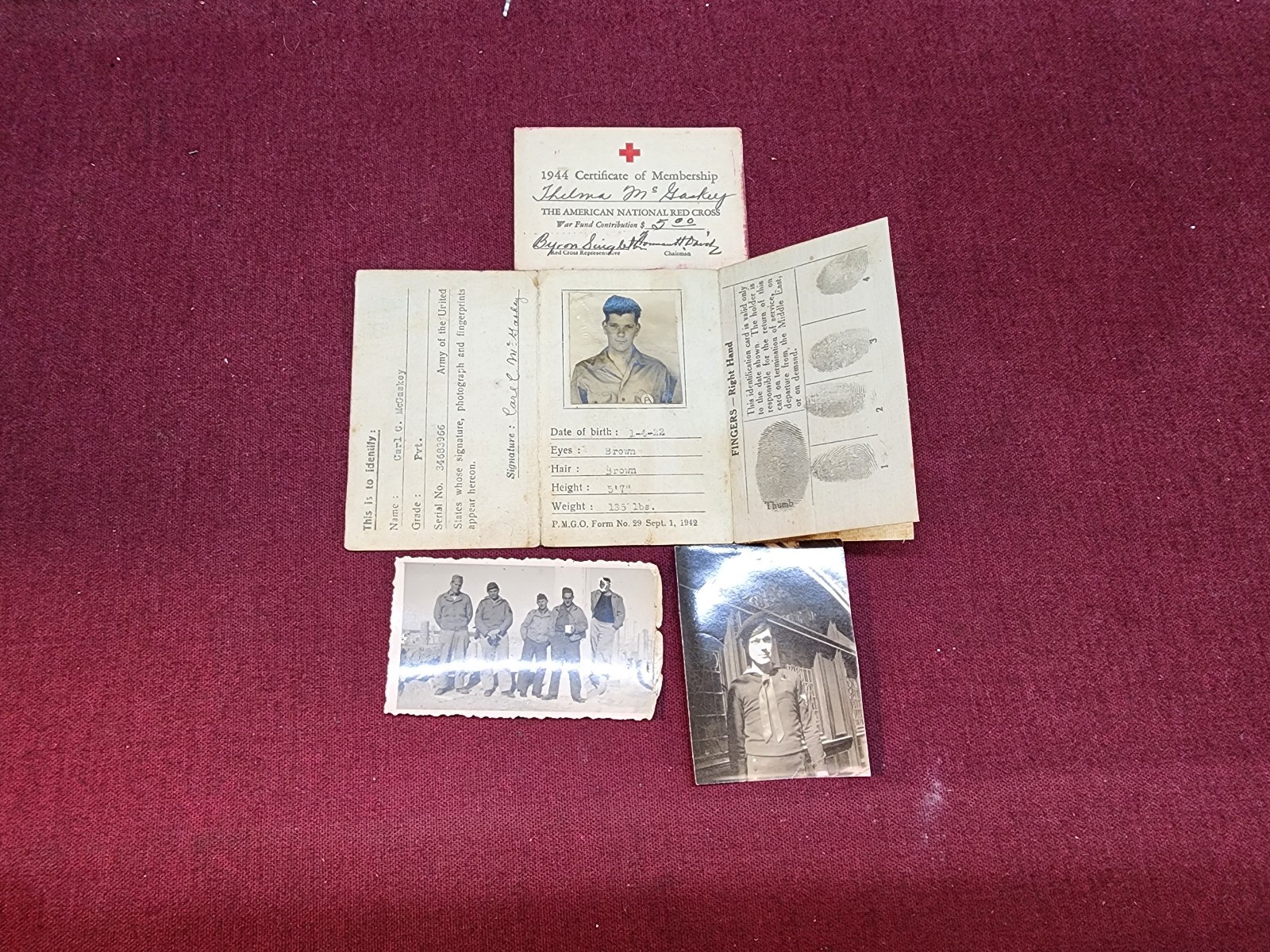 Vtg 1940\'s WWII Soldier Photos and Information Card