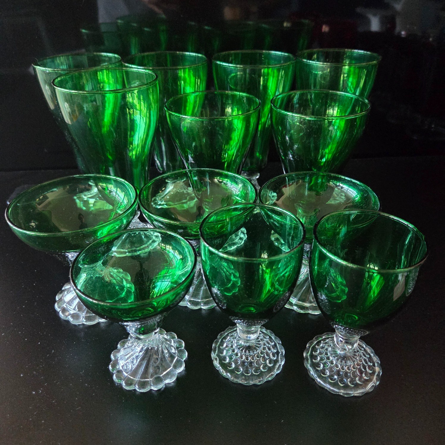 Vintage Anchor Hocking Emerald Green Burple Inspiration Glass set of 13