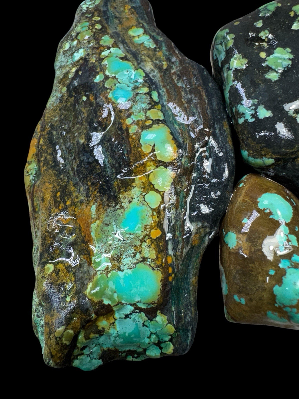 Stabilized Hubei turquoise. Poly Chrome spiderwebs 505 Grams Nice Hard Material