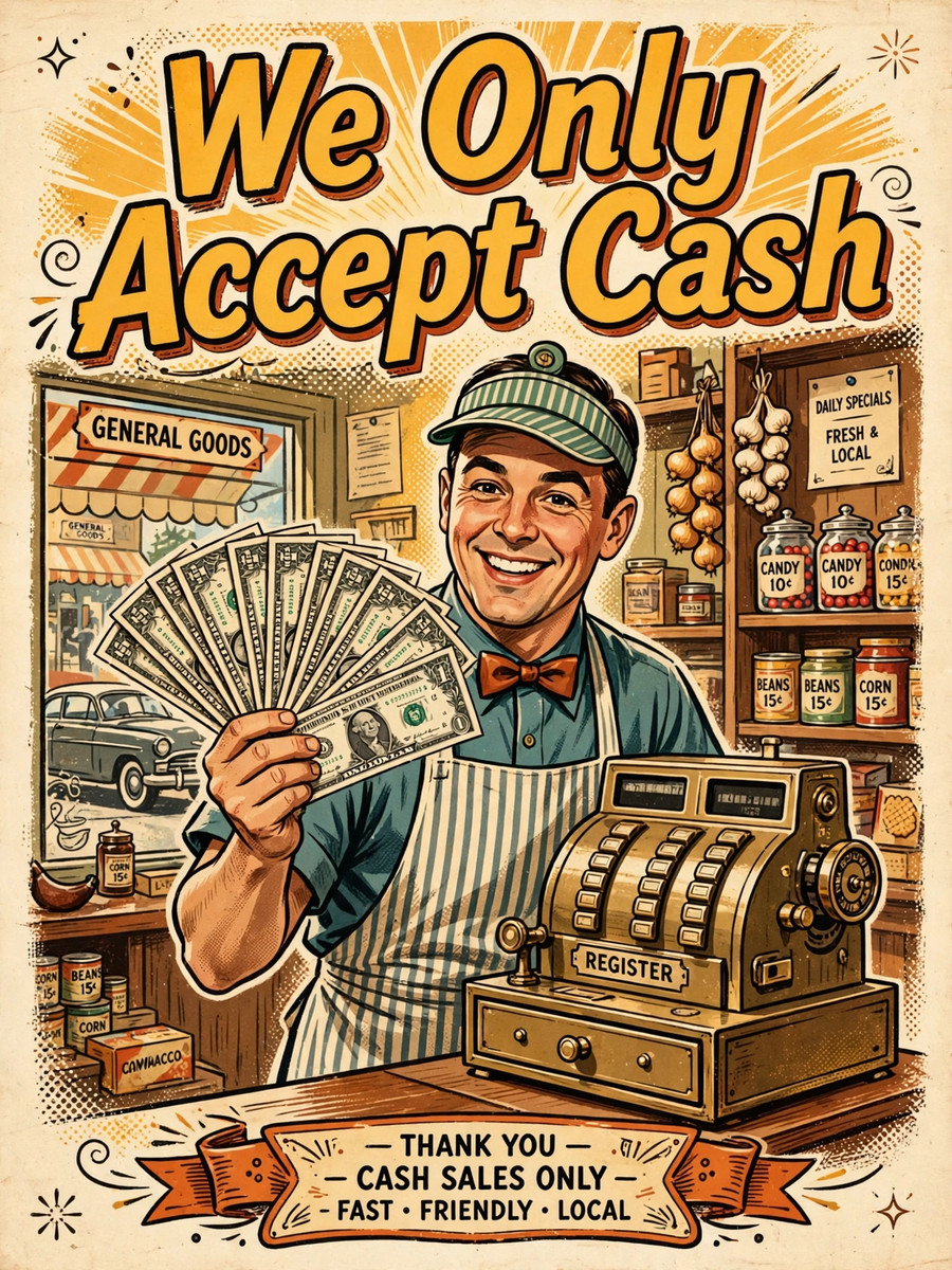 We Only Accept Cash Fridge Magnet 1740A
