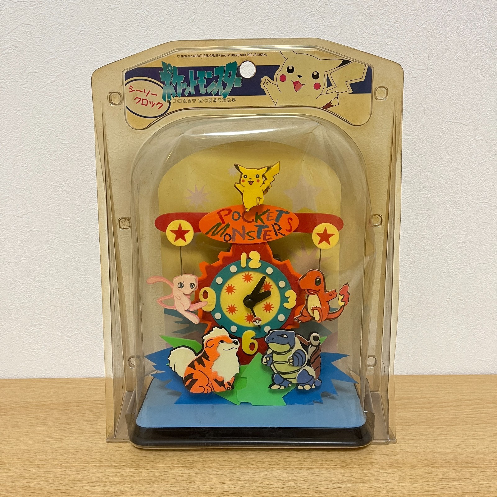 Vintage Pokemon Seesaw Table Clock Pikachu Mew Charmander Growlithe Blastoise JP