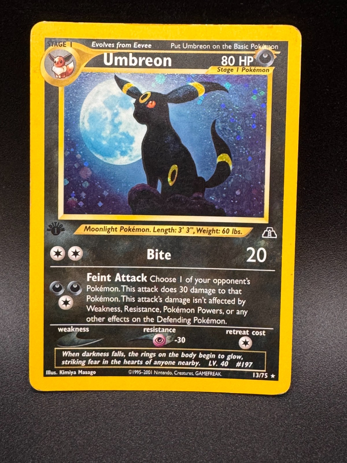 2001 Umbreon 13/75 1st Edition Neo Discovery Holo Pokemon Nintendo English