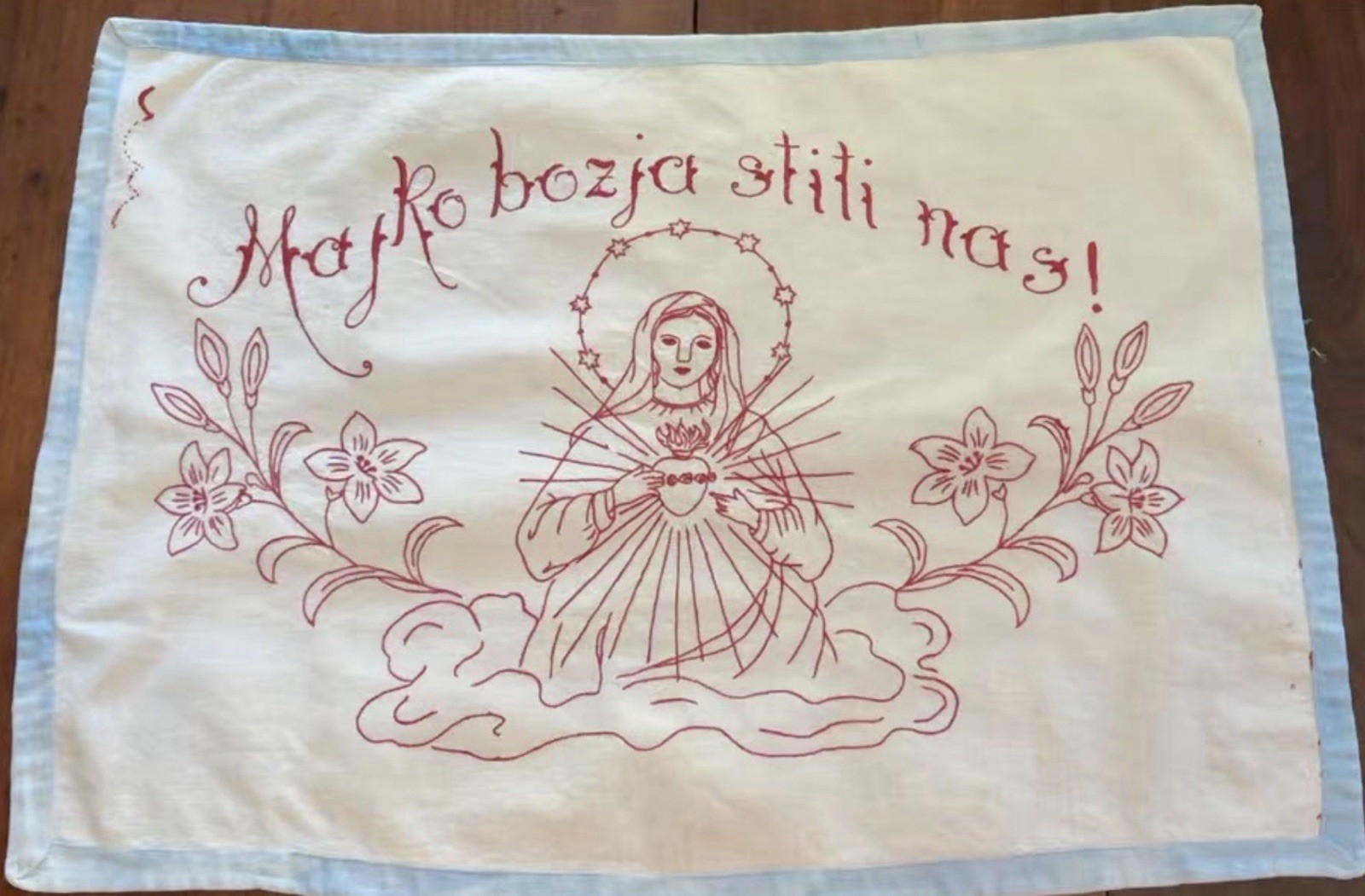 Rare Antique Hand-Embroidered Slovak/Czech Redwork Easter Basket Liner / Cloth