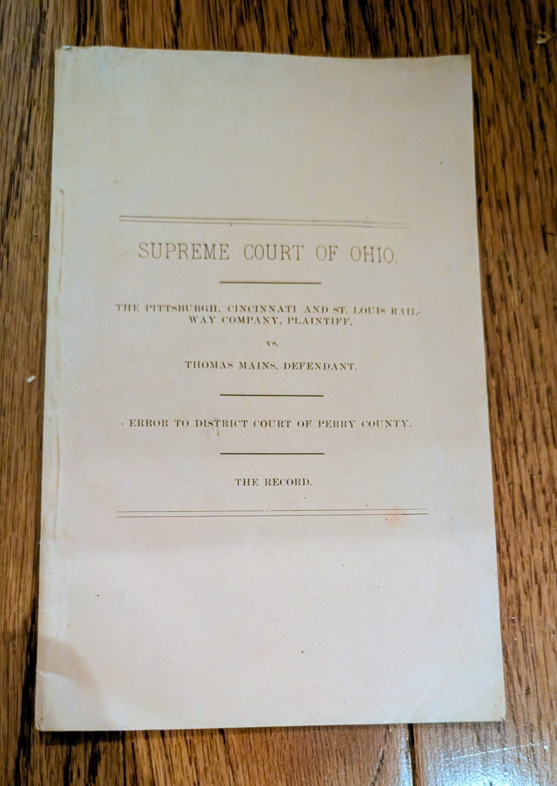 Pittsburgh, Cincinnati & St. Louis Ry Ohio Supreme Court Perry County 1878
