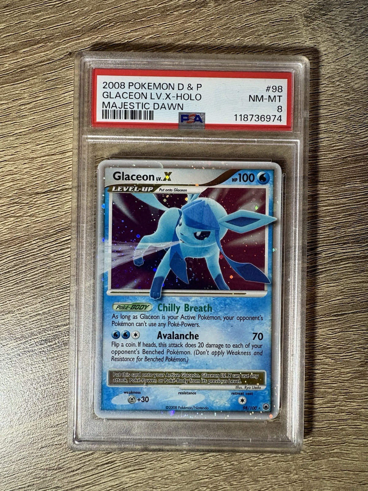 Pokemon Glaceon LV.X 98/100 Holo Majestic Dawn 2008 PSA 8 No Rayquaza Gold Star