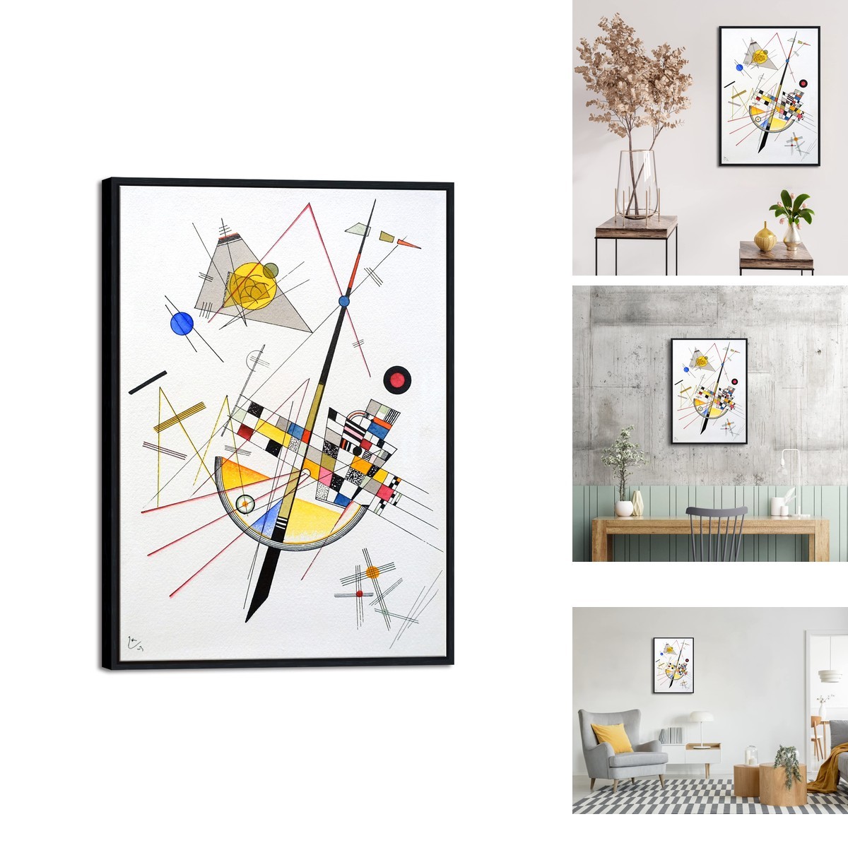 Wieco Art Framed Canvas Wall Art Delicate Tension #85 1923 by Kandinsky