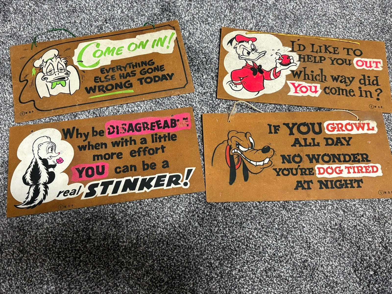 Vintage Disneyland Art Corner Disney WDP Humorous Plaques Signs Set of 4 RARE