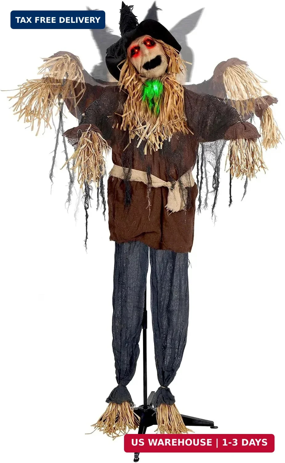 ATDAWN 6FT Halloween Standing Scarecrow, Life-Size Animated Ghost Decor with Lig