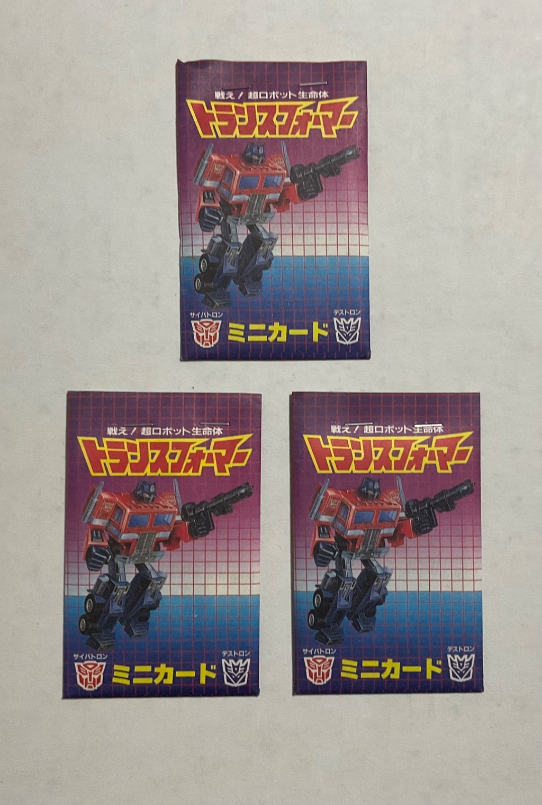 1985 Takara-NTV G1 Transformers MENKO Japan Yamakatsu Trading Cards 3 Packs