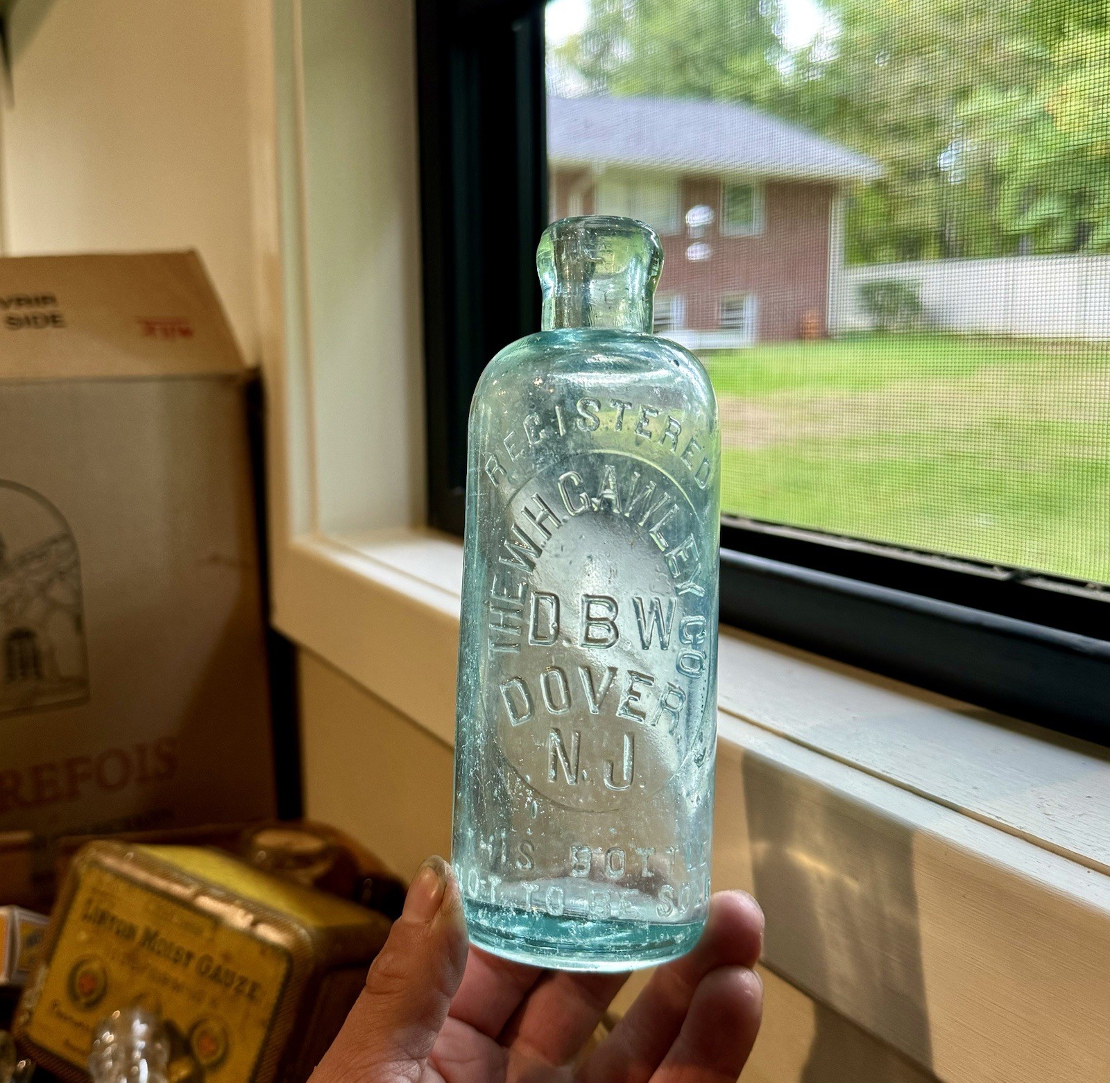 The W H Cawley Co DBW Dover NJ Emb Aqua Hutchinson Hutch Soda Bottle 1890s Nice