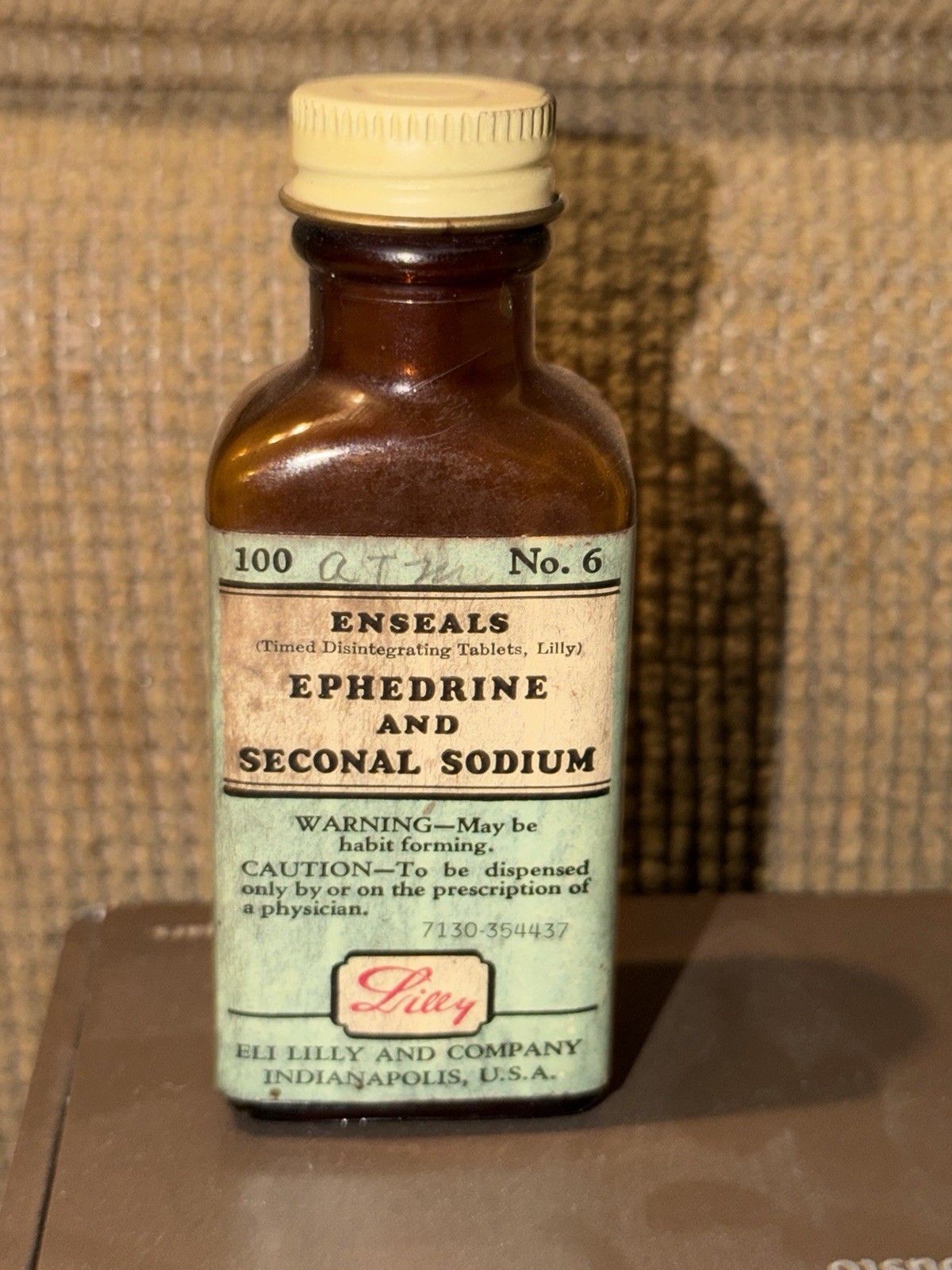 SECONAL / EPHEDRINE Eli Lilly Glass Bottle Medicine Secobarbital EMPTY RARE