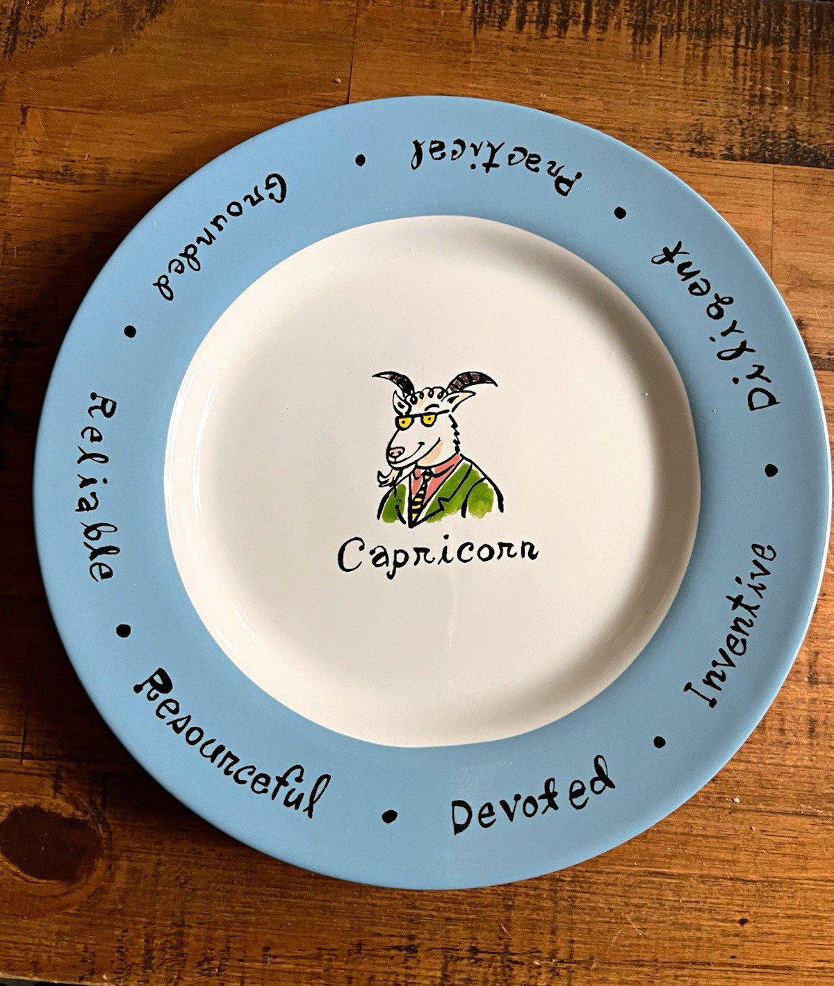 Pottery Barn What\'s Your Sign? Capricorn Zodiac Collector Plate Blue/White Round