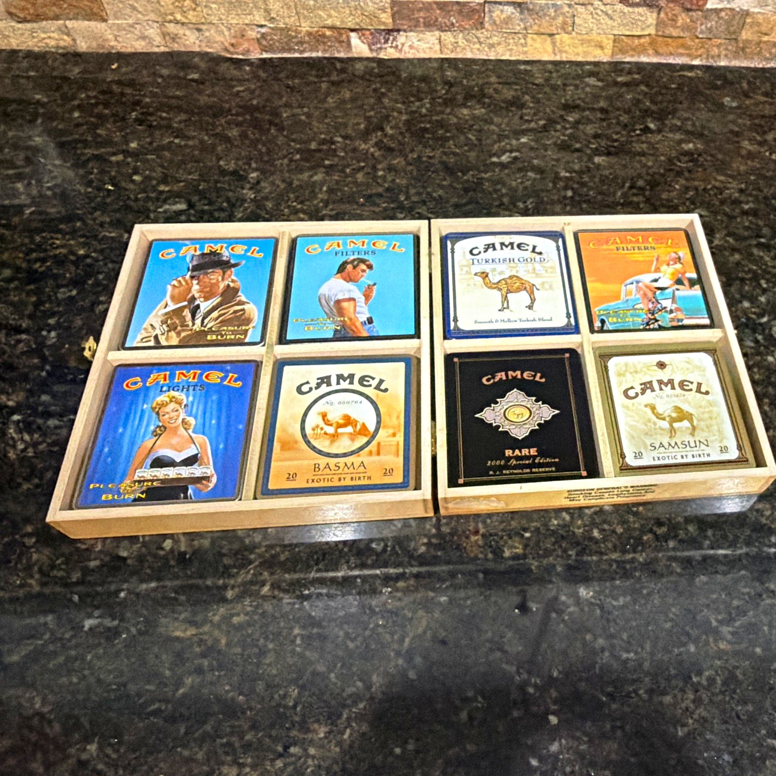Camel Exotic Blends Variety Cigarette Pack Set in Wooden Display Box 7.5x8