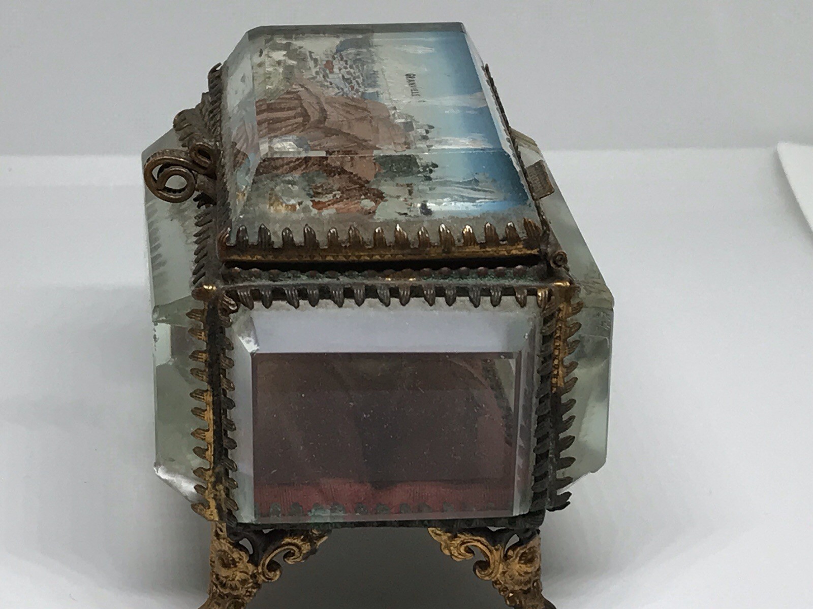 Antique Glass Casket Box France Souvenir  Granville Normandy Coast
