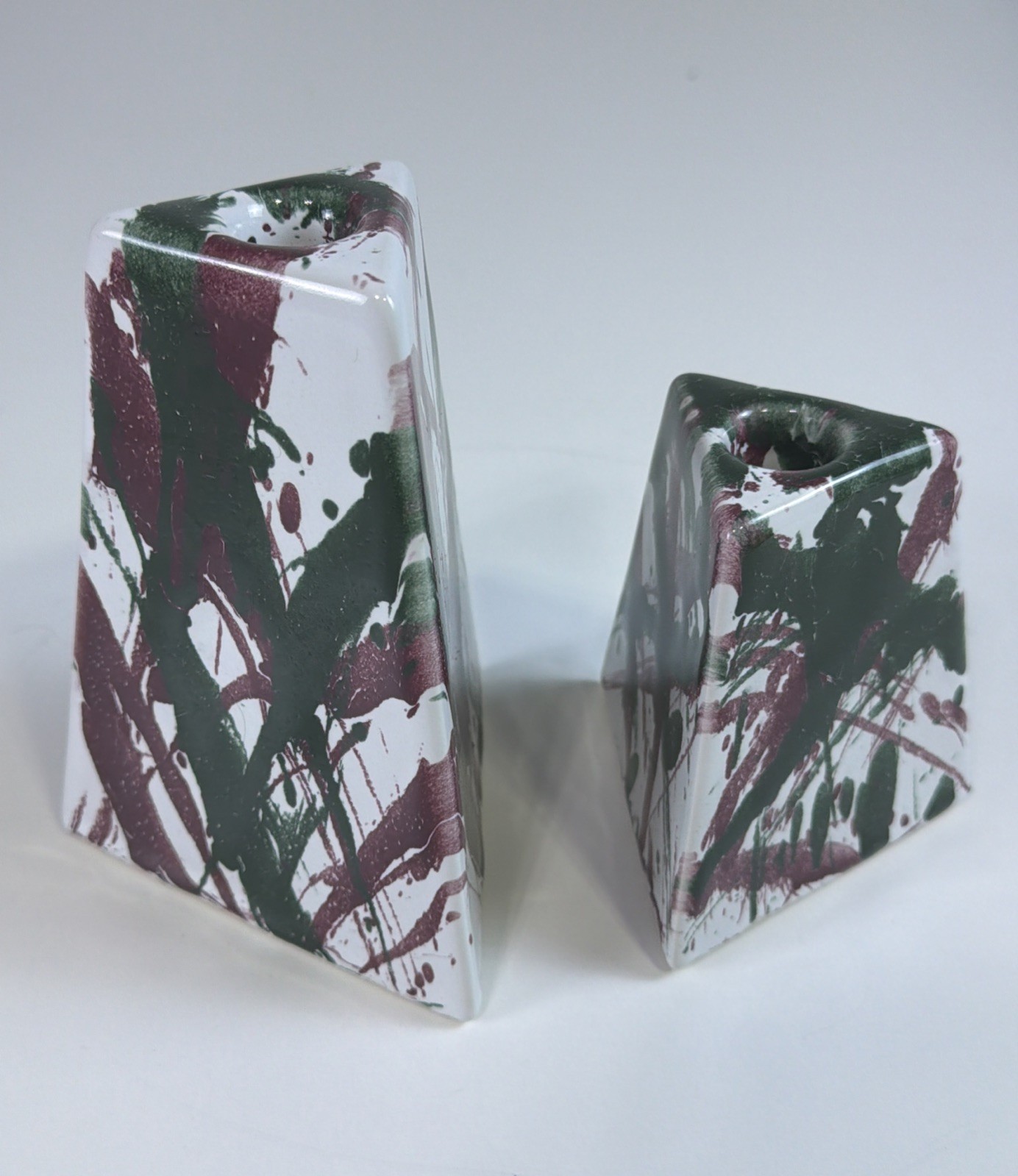VTG 1990’s Abstract Ceramic Candlestick Holders Harris Potters Chicago Red/Green