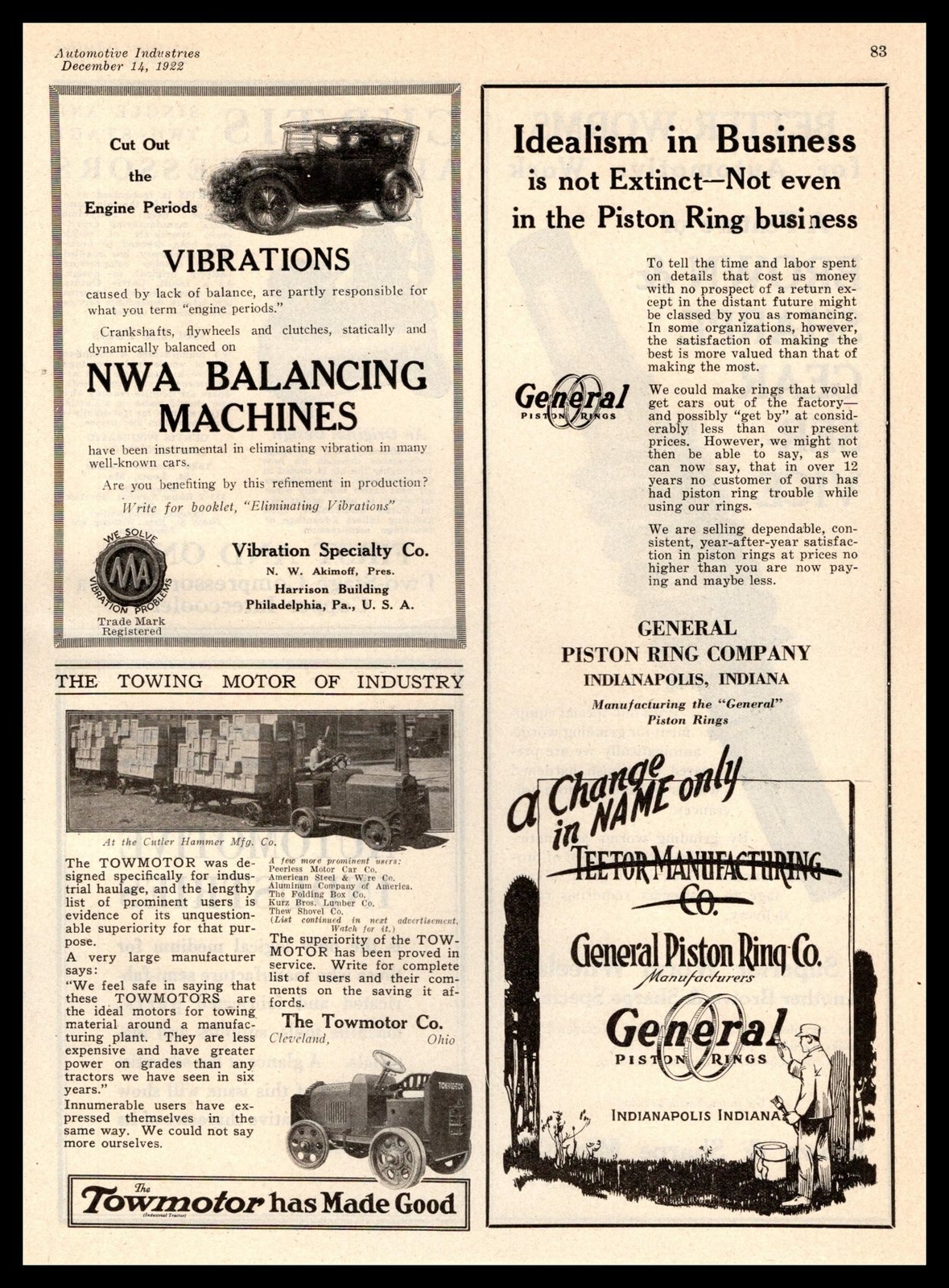 1922 Towmotor Industrial Hauler Cutler Hammer Milwaukee Photo Vintage Print Ad