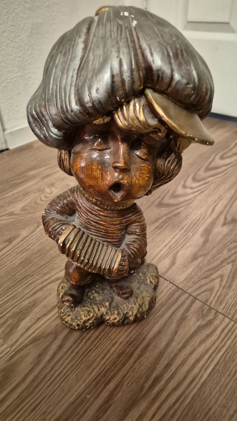 Vintage MCM Heavy Boy W/ Accordion Sculpture 14x7 Handmade In Mexico Rare 50s 