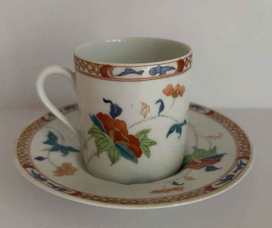 LIMOGES FRANCE “HOKUSAI” RAYNAUD CERALENE DEMITASSE CUP & SAUCER SET 2 3/8”