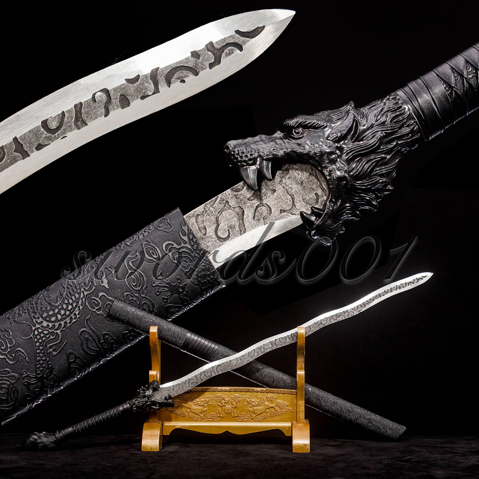 42'' Black Wolf Sword Dao Martial Art Katana Kung Fu Snake Shape Blade Cosplay