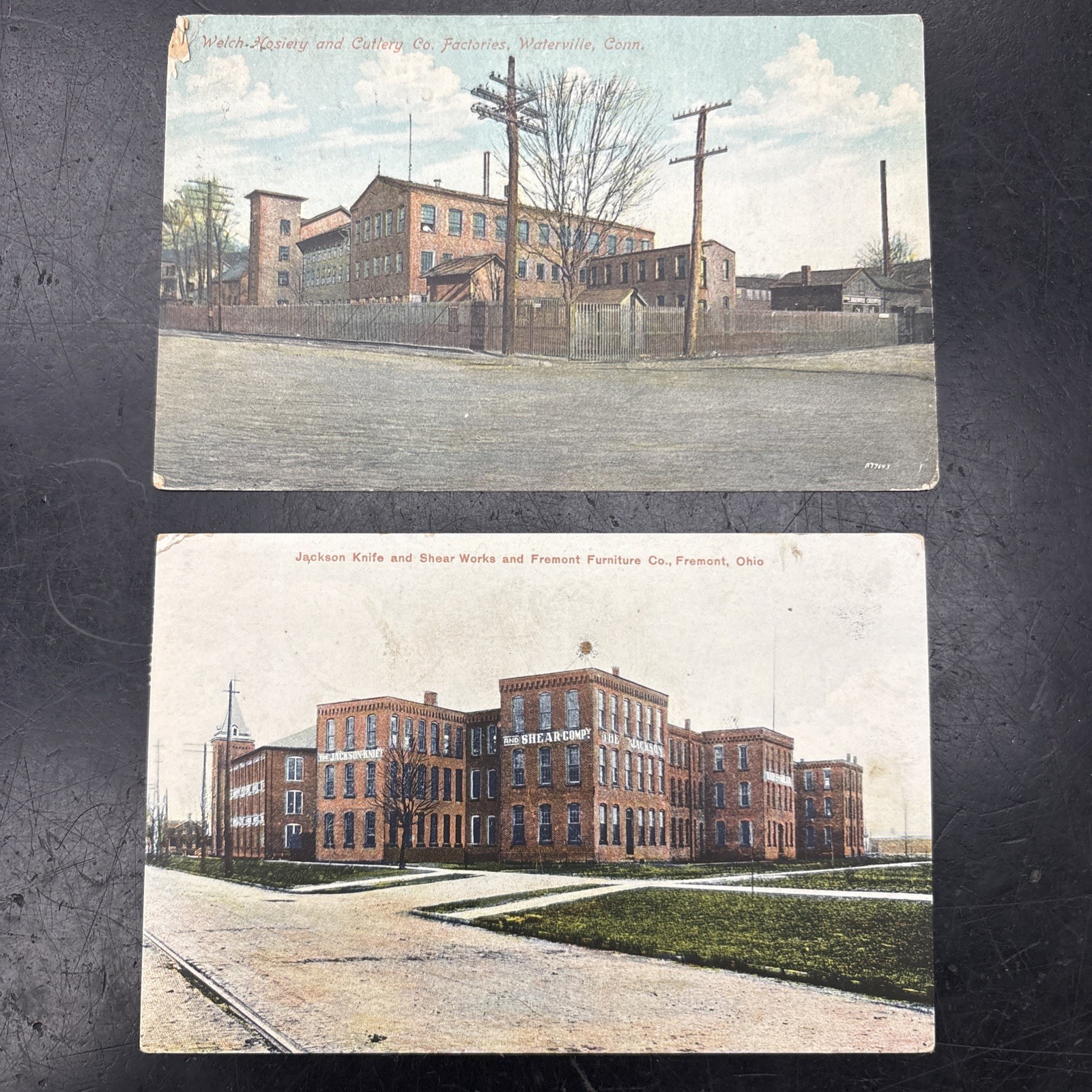 Two Vintage Knife Factory Post Cards Waterville Jackson Knife Works
