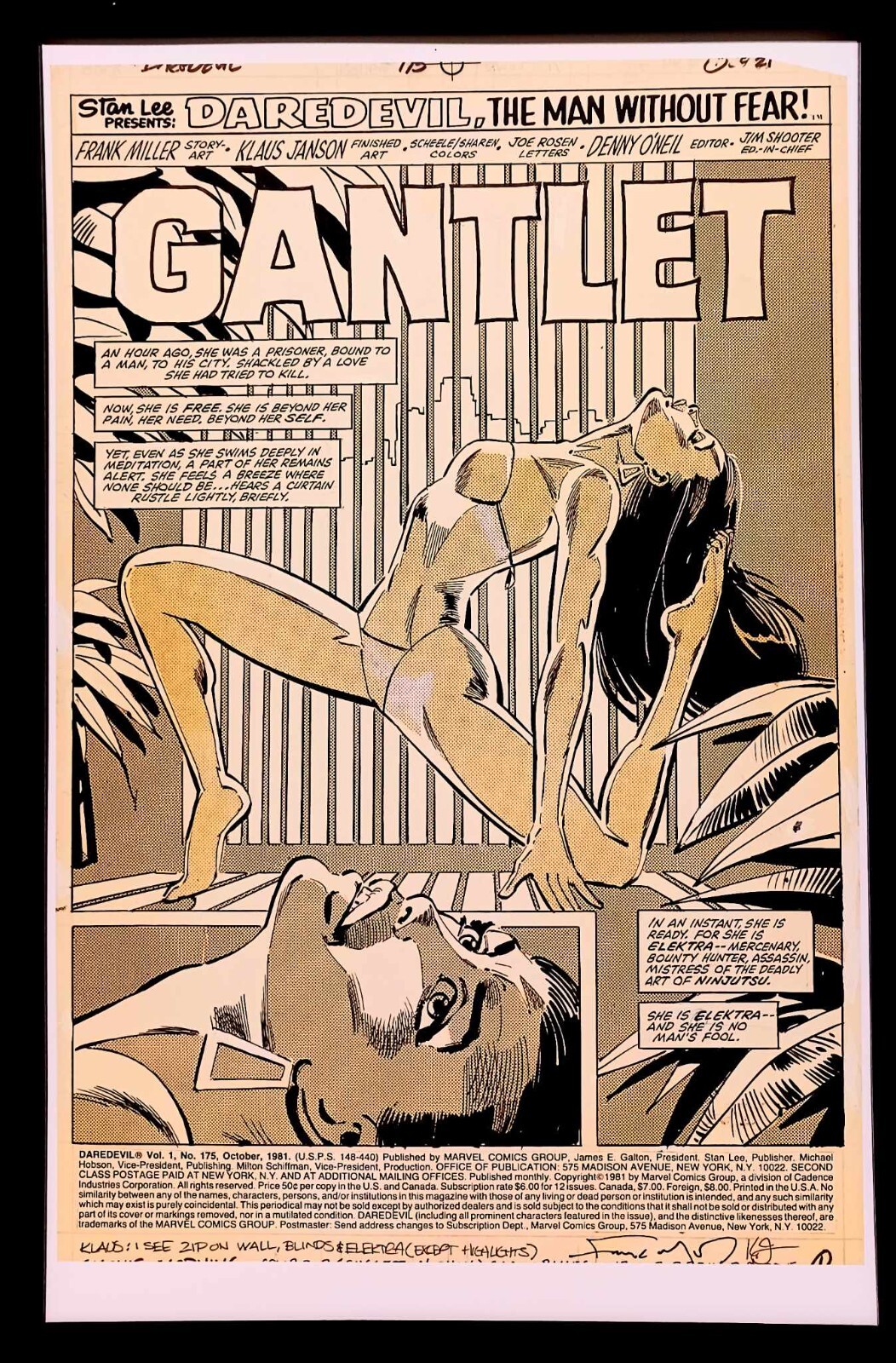 Daredevil #175 pg. 1 Elektra Frank Miller 11x17 FRAMED Original Art Poster Print