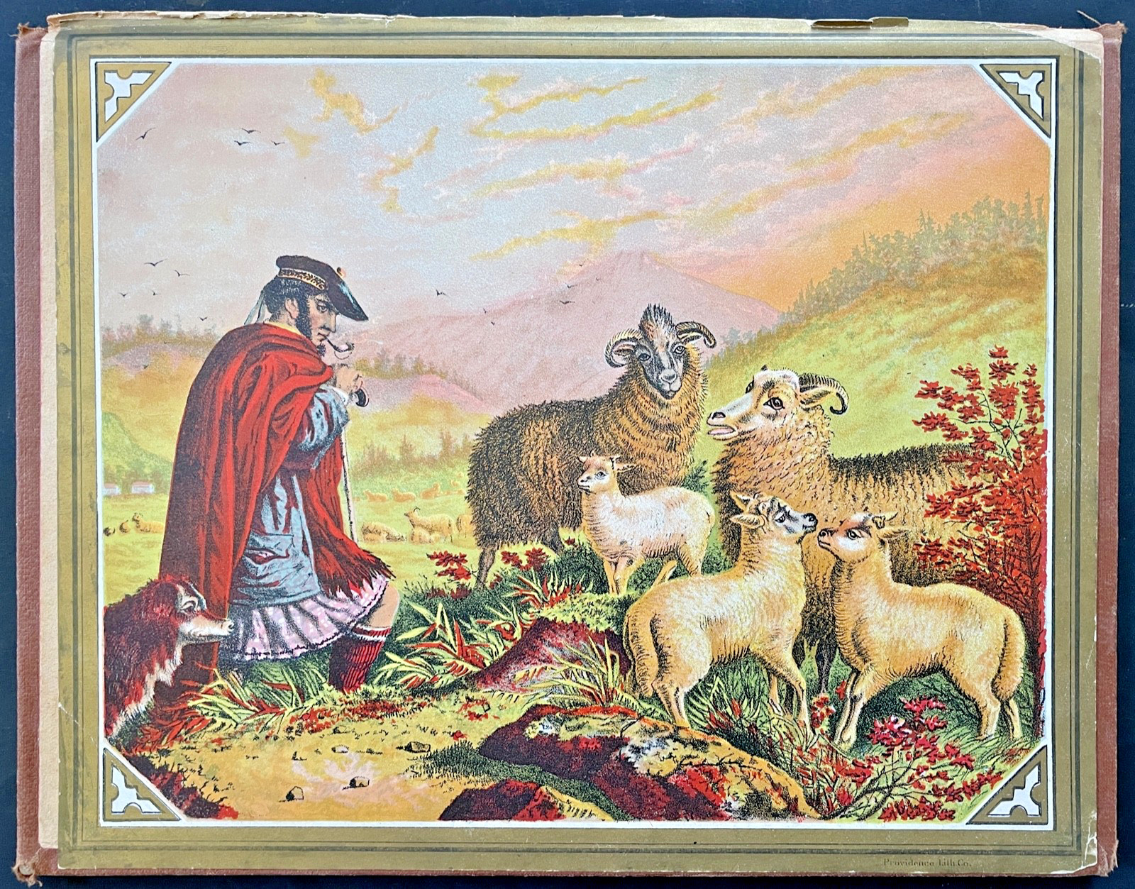 Scotland Highlands Shepherd Lithograph. 1870s Album Inside Cover Unusual