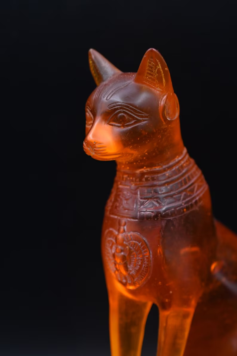 RARE ANCIENT EGYPTIAN ANTIQUE Statue Goddess Bastet Cat for Amber Stone Egypt BC