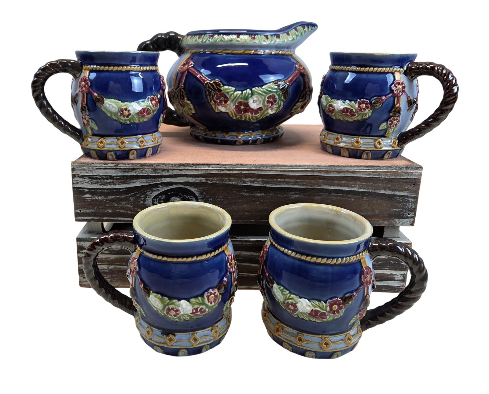 Vintage Majorica Pitcher and 4 Mugs 5 Piece Set 1991