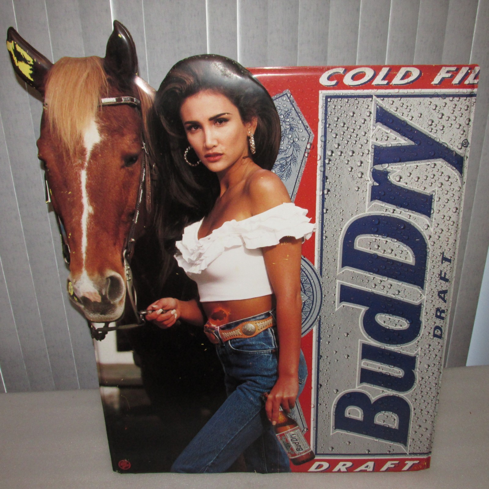 Bud Dry Draft Beer sign GIRL HORSE Budweiser 30x36 LARGE VERY RARE